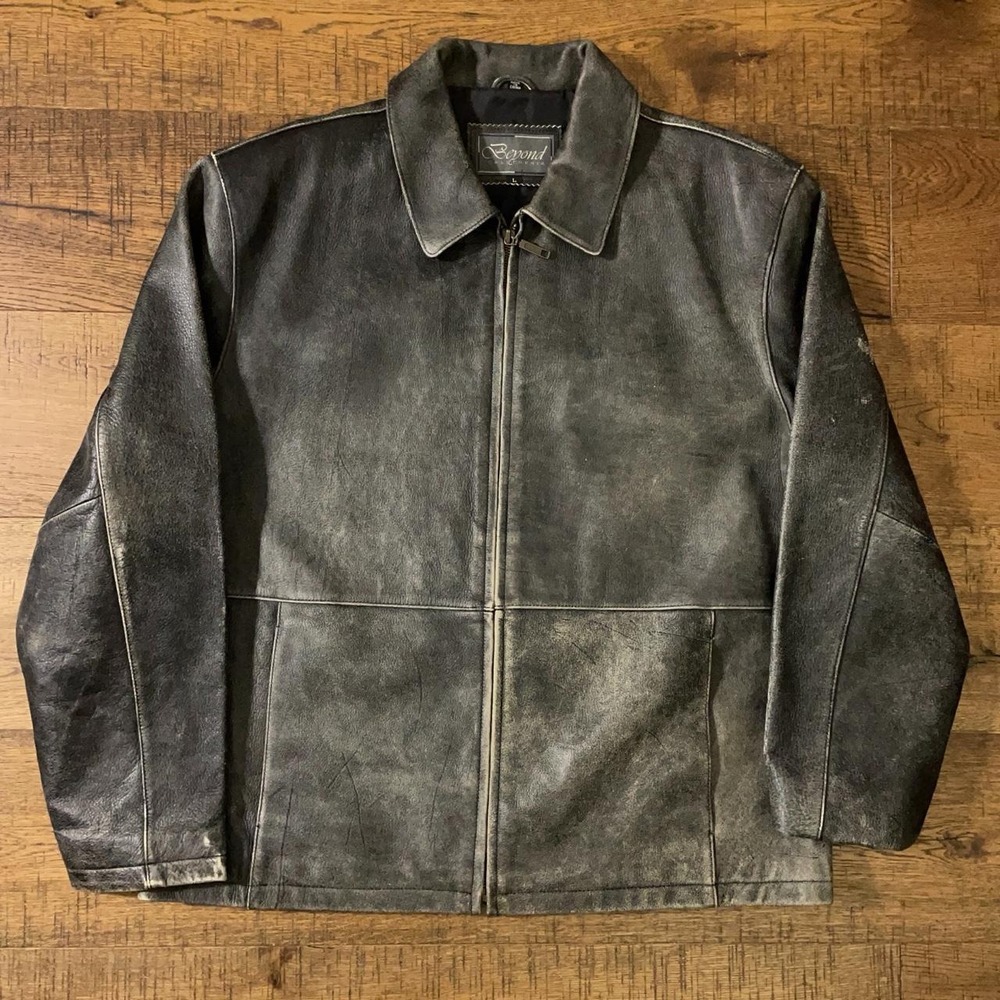 Beyond California Leather Jacket Mens L Black Distressed Vintage Biker Americana